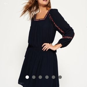 SUPER DRY Size S - M The Festival Fringe Black Tassels Hippy Boho Dress.